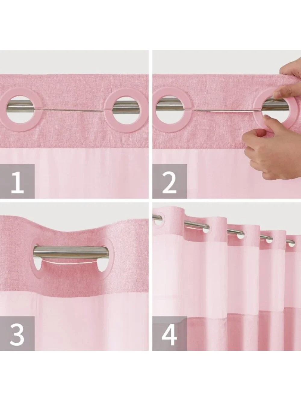 Linen Texture Shower Curtain with Snap-in Liner, 71x80, Pink - No Hook Design